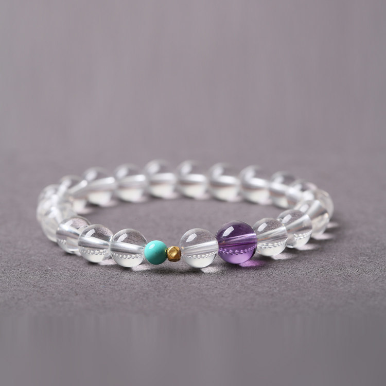 天然白水晶手链女净体配紫色送男女友考试上岸学生日礼物原创饰品