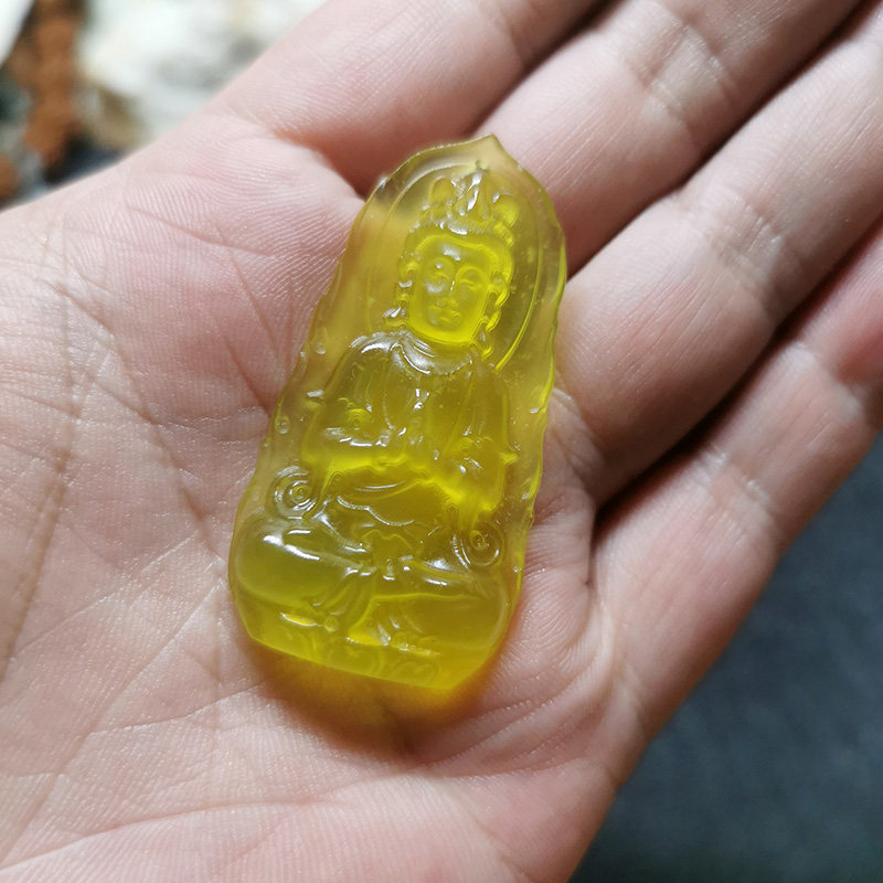 纯天然黄金玉度母观音火苗吊坠挂件水头好保平安幸福事业一帆风顺