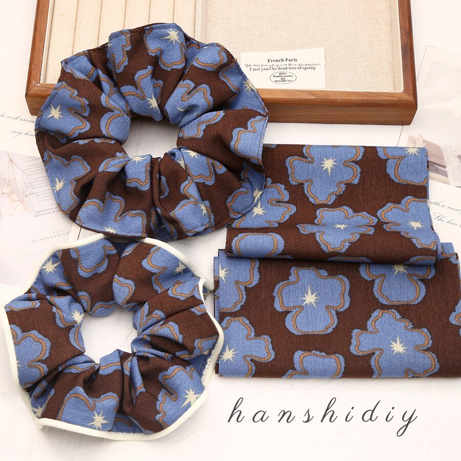 秋款气质蓝咖色花朵大肠发圈diy布料手工头绳头花发饰制作材料