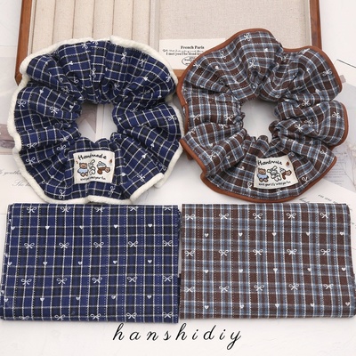 韩系甜美爱心小格纹发圈diy材料