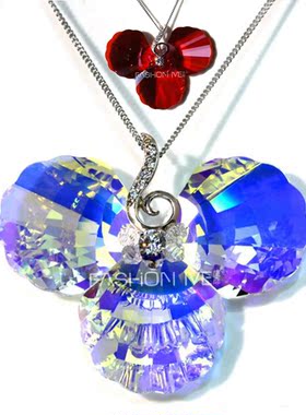 彩衣阁白彩色水晶项链华丽三片贝壳花瓣吊坠炫彩色吊坠招财女饰品