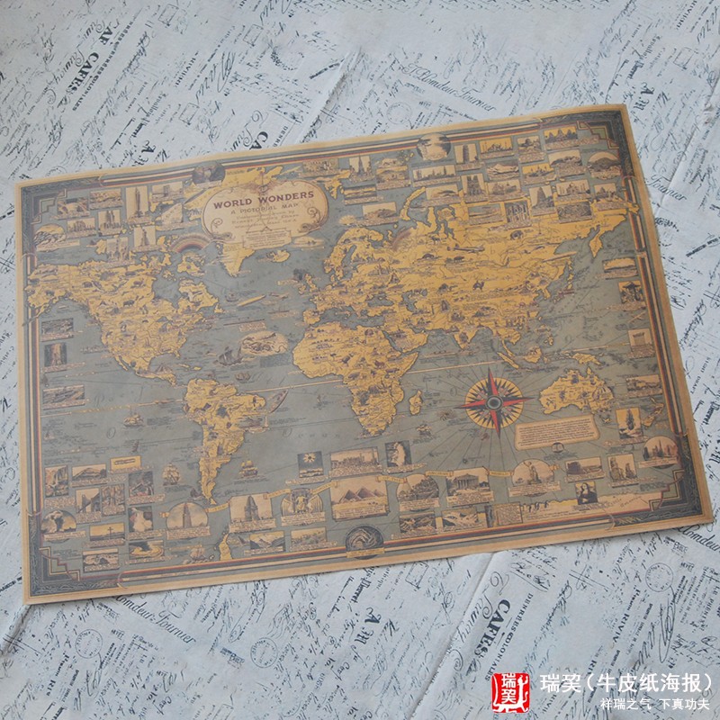 世界大图奇迹地标牛皮纸彩色海报