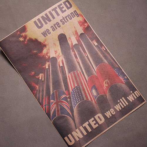 二战海报大炮 盟军国旗  老军事海报 军迷收藏真迹复制老装饰画