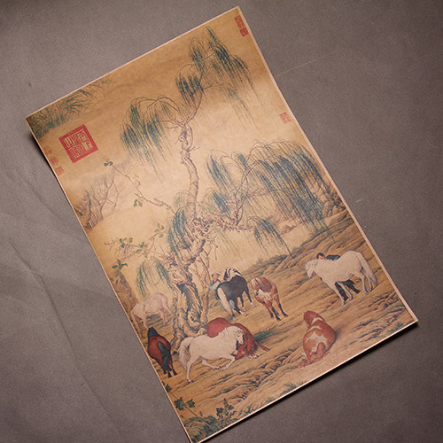 郎世宁八骏图 真迹复制品 清代工笔花鸟装饰画 故宫名画藏品挂图