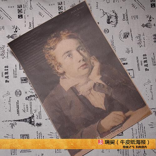 英国诗人济慈海报肖像画John Keats夜莺颂明亮的星牛皮纸复古挂图 - 实物图