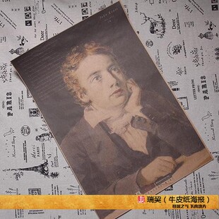 英国诗人济慈海报肖像画John Keats夜莺颂明亮的星牛皮纸复古挂图