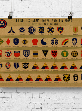 二战美军部队标志 US ARMY corps divisions 复古老招贴画