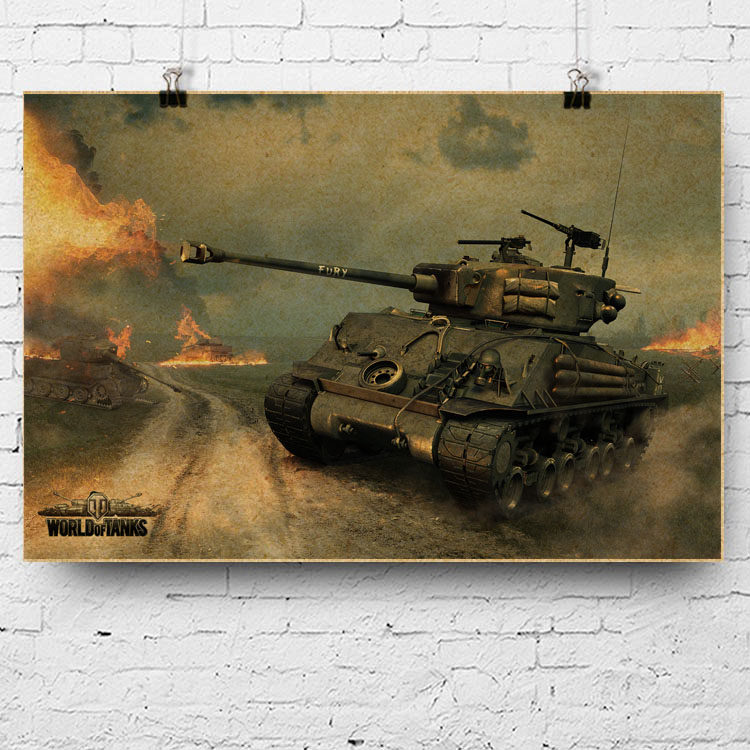 游戏海报 坦克世界 fury狂怒坦克 m4a3e8 兵器知识海报 复古