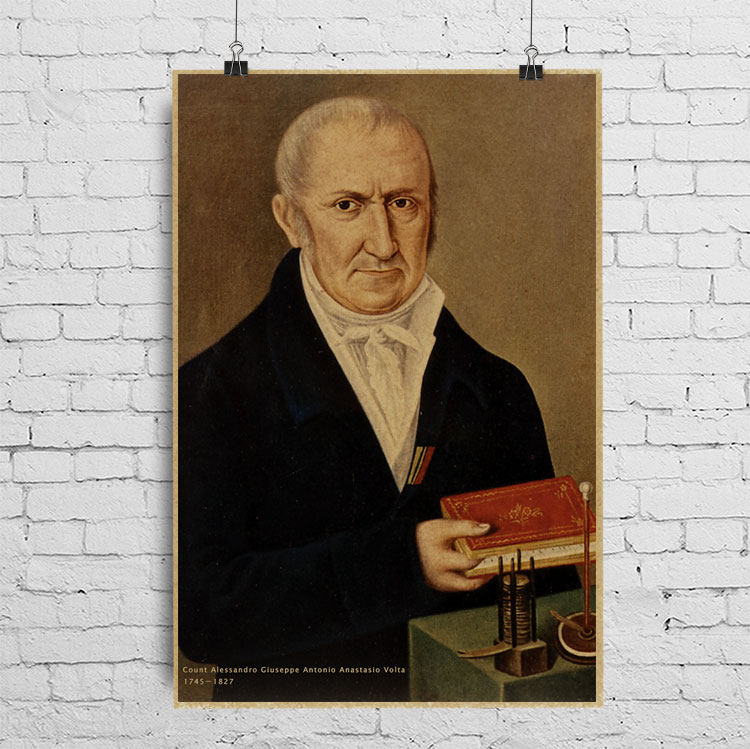 亚历山德罗伏特海报科学家装饰教学挂图volta牛皮纸复古