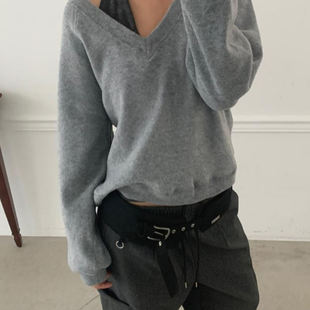 韩国代购 olssen cotton candy v领 套头卫衣