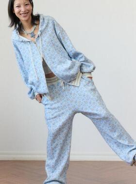 韩国代购minjiena RABBIT fluffy 林娜琏同款 连帽 短绒 卫衣套装