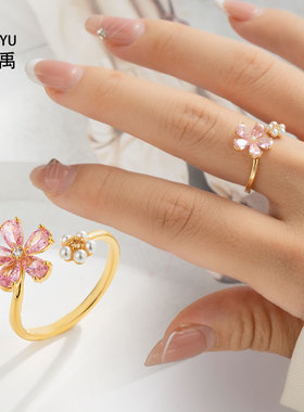 高级感双花朵开口戒指小众轻奢精