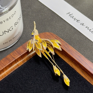 凤凰涅槃 国风珐琅彩高档凤凰胸针滴油彩色黄凤凰别针中式 男女款