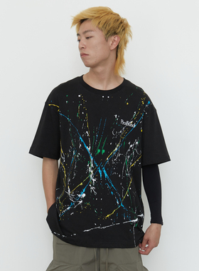 纽约潮牌Profound Foundation支线 宽松情侣街头泼墨重磅短袖T恤