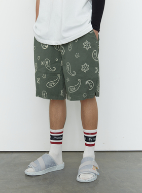 纽约潮牌Profound Foundation支线 满印腰果花 洗水做旧弹力短裤