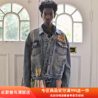 纽约设计师品牌Profound 腰果花贴布 做旧弹力牛仔夹克