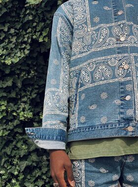 【五折】纽约设计师品牌Profound 洗水做旧 复古腰果花牛仔夹克