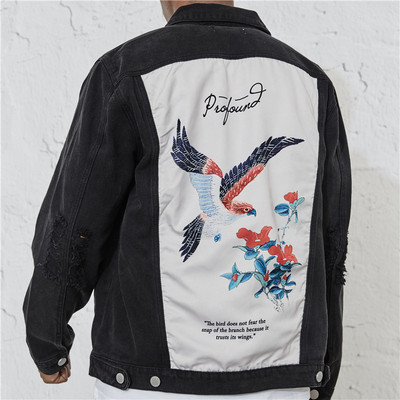 纽约潮牌Profound Foundation支线 二代飞鸟花卉水彩国画牛仔夹克