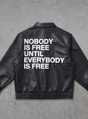纽约潮牌Profound Foundation支线 自由哲学标语刺绣皮衣夹克外套