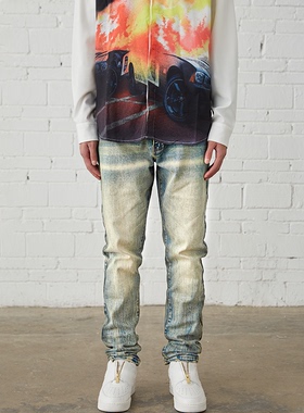 纽约潮牌Profound Foundation支线 洗水做旧 破坏弹力修身牛仔裤