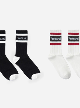 纽约潮牌Profound Foundation支线 基础撞色条纹logo款中高筒长袜
