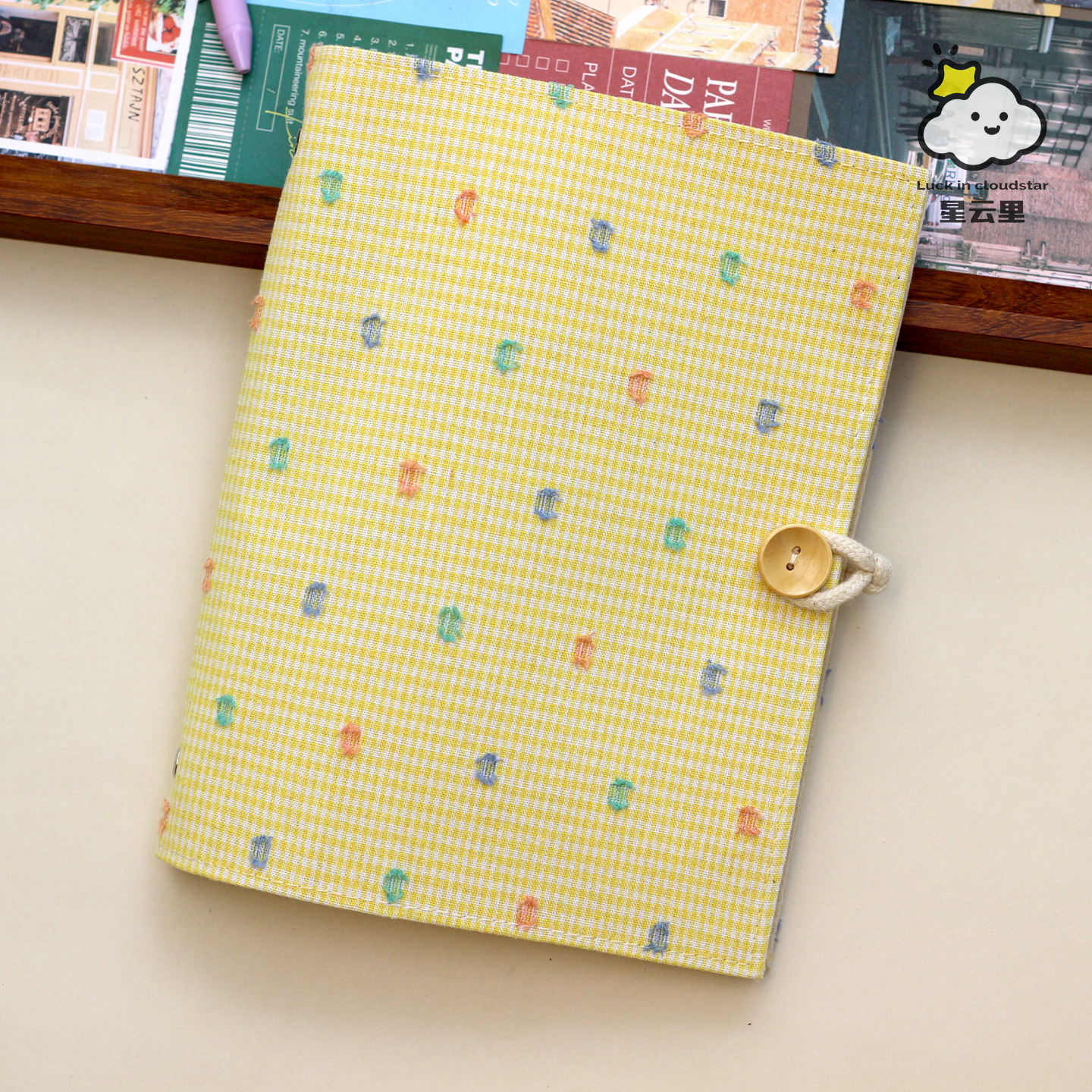 星云里黄格子彩豆原创A5A6布艺本子活页手帐记事日记礼物集章日程,文具电教/文化用品/商务用品,手帐/日程本/计划本,淘宝优惠券,粉丝福利购,淘宝优惠卷