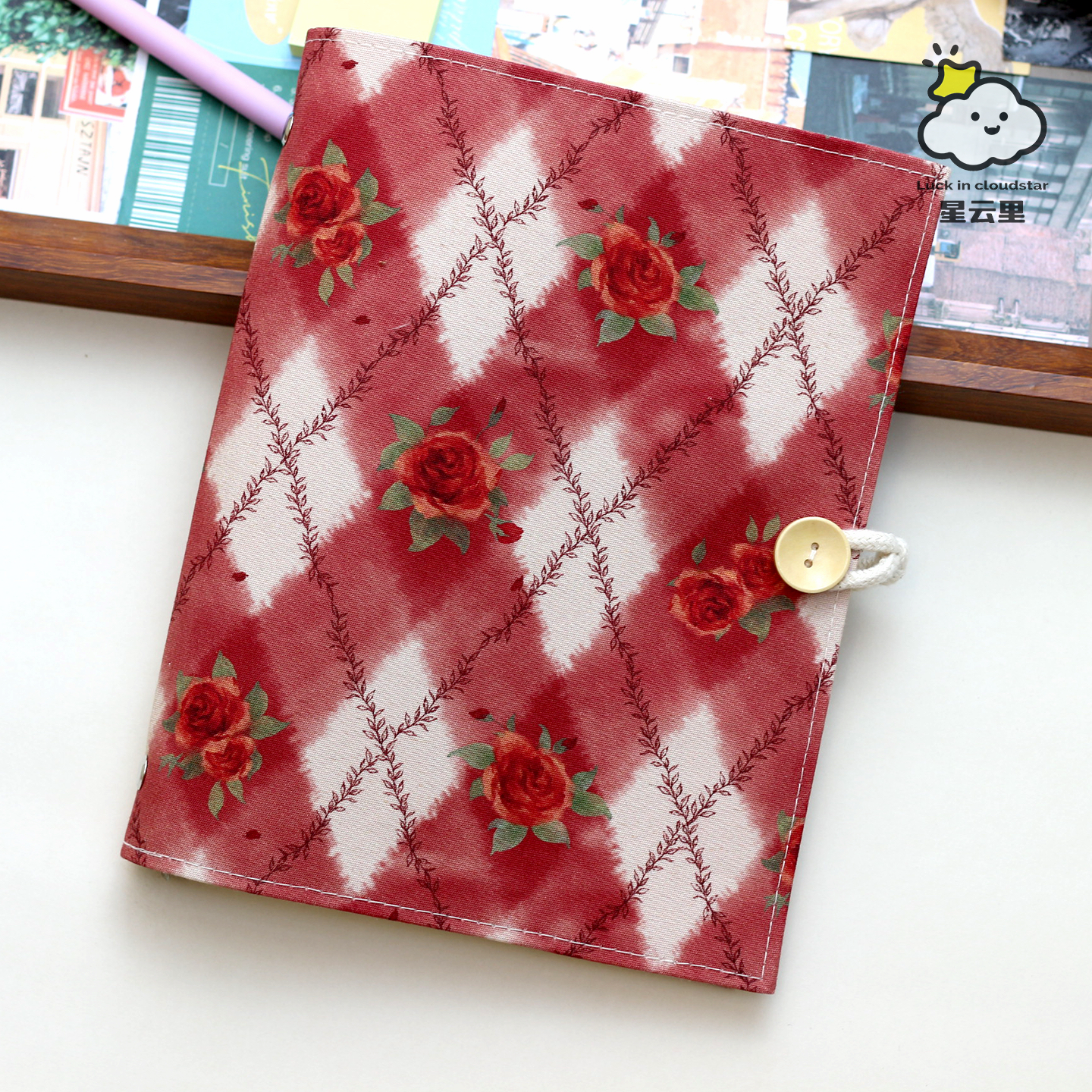 星云里菱格玫瑰原创A5A6布艺本子活页手帐记事日记礼物集章日程,文具电教/文化用品/商务用品,手帐/日程本/计划本,淘宝优惠券,粉丝福利购,淘宝优惠卷