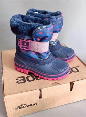 01外贸出口3M防水保暖科技儿童女童男童冬季加毛加厚雪地靴棉靴防