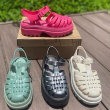 梅丽莎Melissa2025新款夏季女凉鞋松糕厚底果冻鞋镂空编制罗马鞋