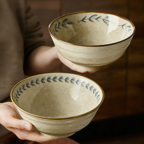 中式陶瓷手绘釉下彩斗笠面碗