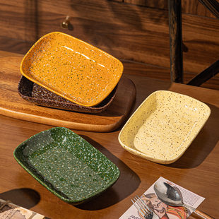 韩式彩色泼墨盘子方形烤盘陶瓷备菜盘托盘早餐盘深盘高颜值蛋糕盘