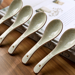 蓝雨〖喝汤超合适〗陶瓷短柄汤匙汤勺精致喝粥小勺子高颜值调羹勺