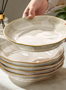 菜盘家用陶瓷盘子2025新款轻奢汤盘深盘简约高颜值碗盘餐具套装