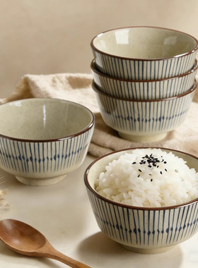 蓝雨手绘釉下彩饭碗陶瓷家用2026新款米饭碗5寸吃饭碗高颜值小碗