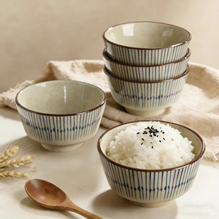 蓝雨手绘釉下彩饭碗陶瓷家用2026新款米饭碗5寸吃饭碗高颜值小碗