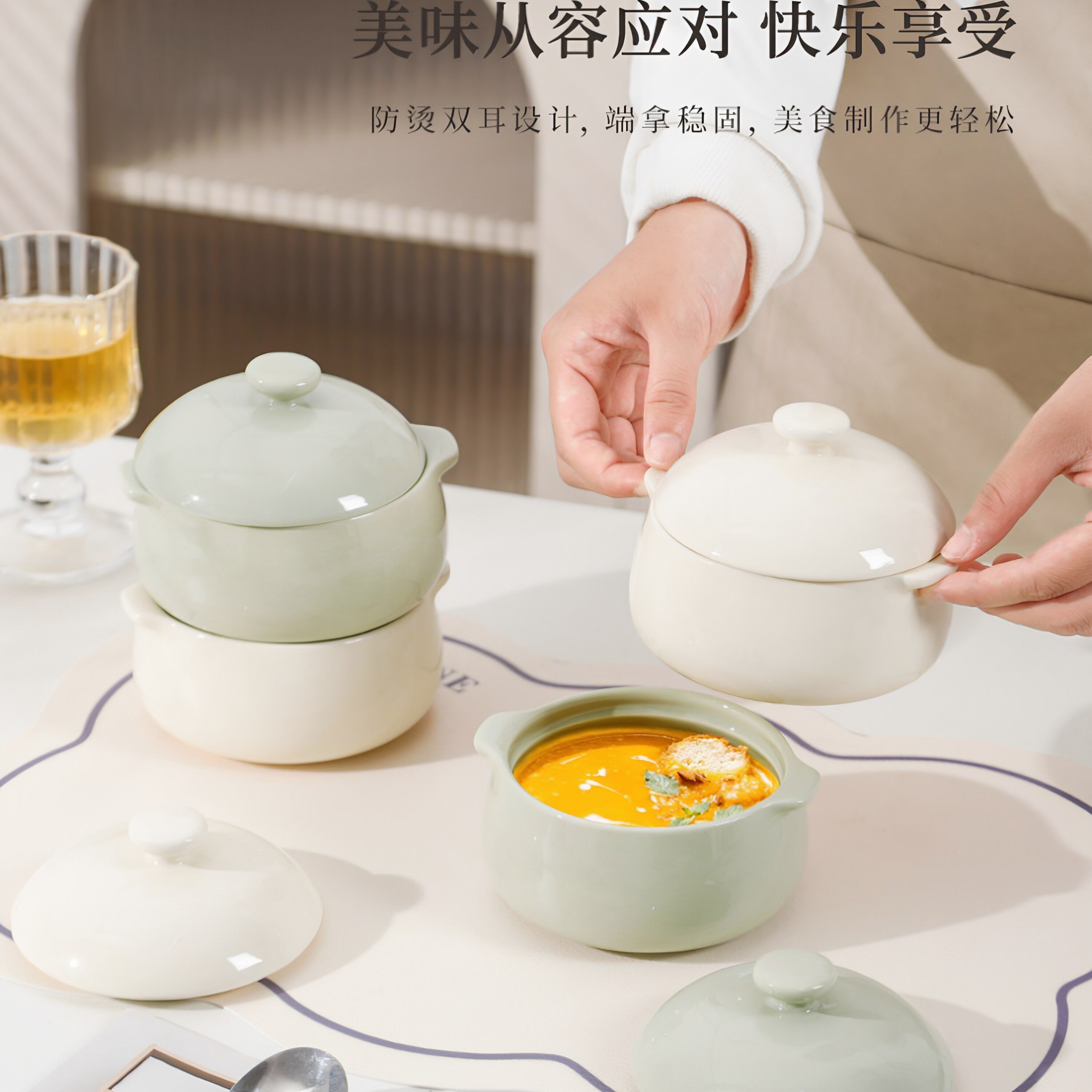 双耳蒸蛋碗陶瓷家用带盖蒸鸡蛋羹宝宝儿童辅食专用蒸碗炖盅酸奶碗