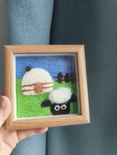 可爱羊毛毡画成品 优惠中 内蒙古包草原相框画文创礼品摆件 新品