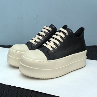 新款ro鞋子男真皮增高奶香厚底低帮鞋女系带休闲帆布板鞋小白鞋潮