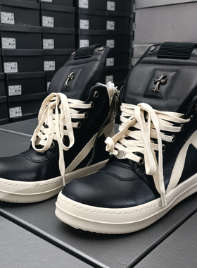 ro鞋男秋冬款增高厚底黑白倒三角高帮鞋暗黑百搭真皮短靴休闲板鞋