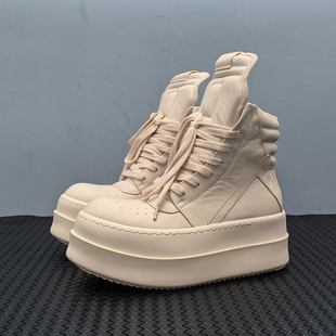 ro新款超厚底倒三角男鞋真皮高帮板鞋女RO增高奶香底小白鞋短靴潮