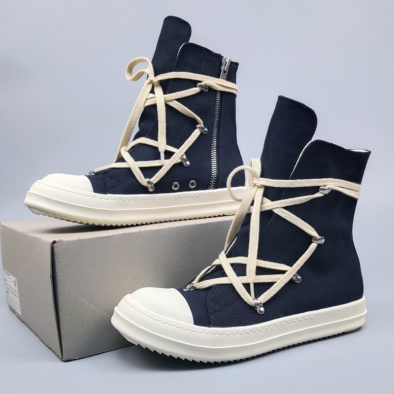 ro高帮鞋男五芒星19ss升级版暗黑拉链几何图形帆布休闲板鞋短靴女