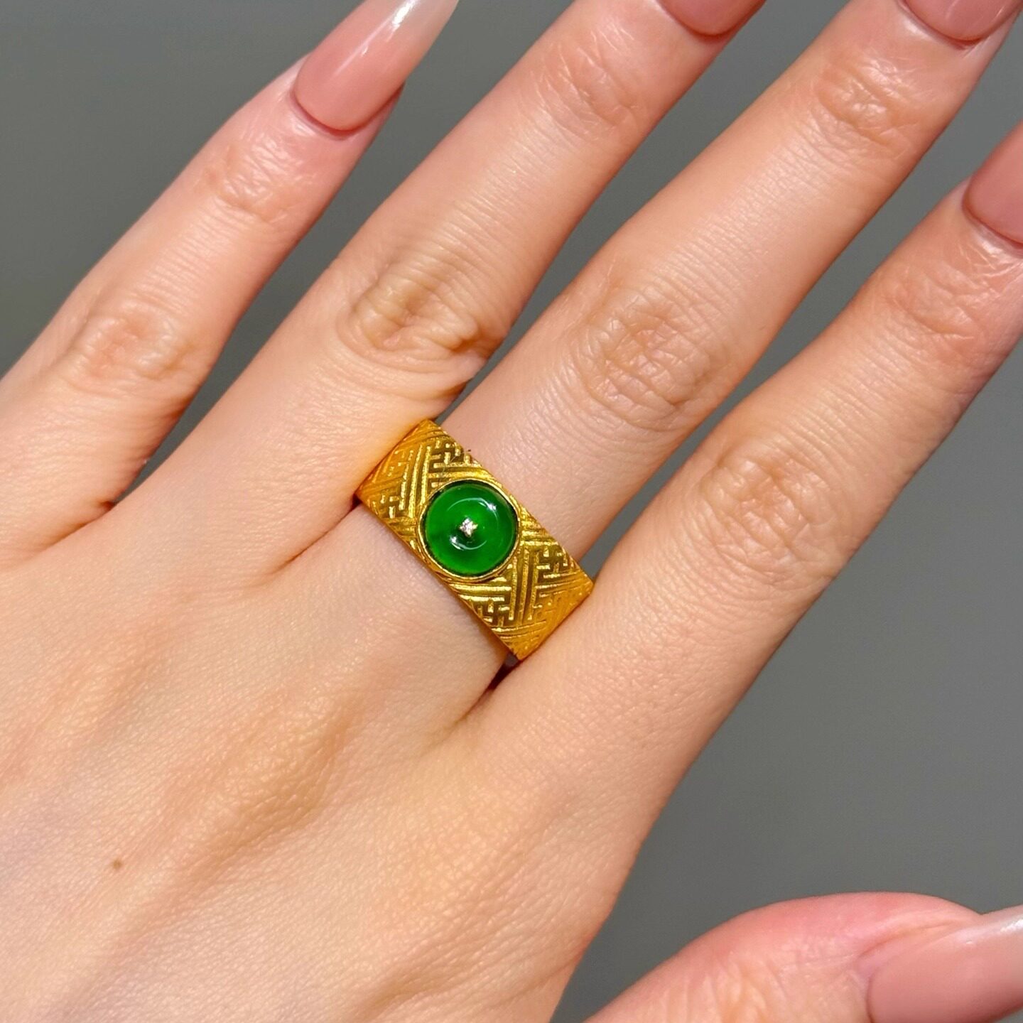 深圳黄金女戒指古风足金999戒指宫廷翡翠戒指带证书礼盒支持复检