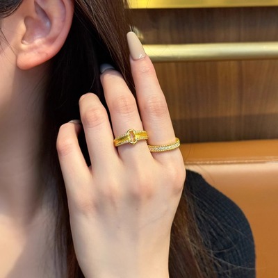 黄金戒指女士足金999排钻戒指新款5D硬金锁扣系列足金支持复检