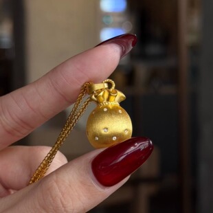 黄金足金拉丝小福袋元气满满5D硬金工艺小克重显大气纳福袋吊坠