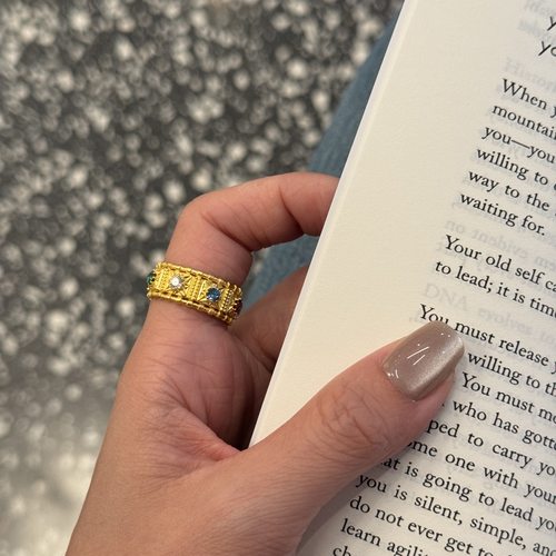 女士古法时尚小香风黄金戒指足金镶嵌多彩百搭固口戒真金支持复检