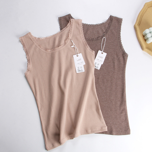 贝莱娅8008背心女士保暖罗纹棉发热薄绒秋冬蕾丝花边修身打底女