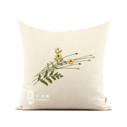 diy雏菊手工抱枕沙发包邮丝带绣