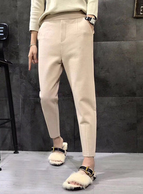 春季薄款显瘦毛呢九分哈伦女裤