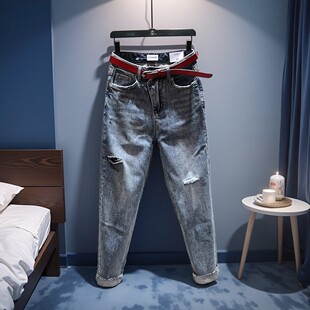 子 小个子胖mm显瘦宽松直筒老爹裤 破洞哈伦牛仔裤 女春夏2026年新款