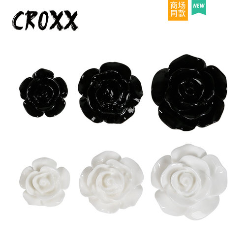 CROXX 洞洞鞋配饰黑白玫瑰花装饰扣配件diy饰品鞋花鞋扣适配Crocs